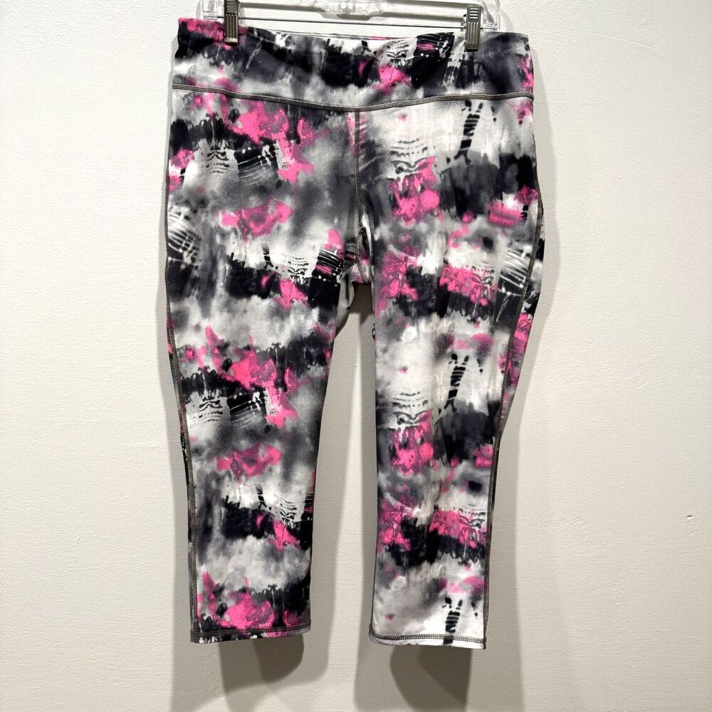 Ideology Cropped Leggings Women sz Large Tie Dye Pink Black Stretch Active Yoga
